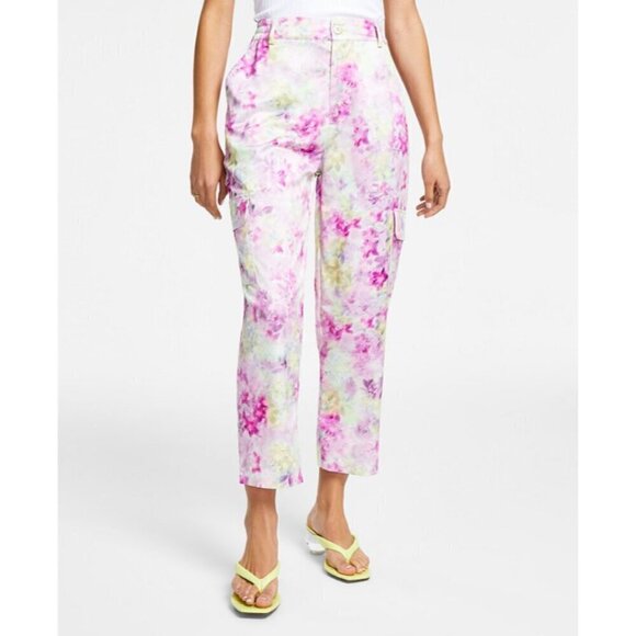 BAR III Women's Size Extra Large Pastel Satin Floral Cargo Pants NWOT - Picture 2 of 7